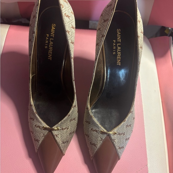 Saint Laurent Brown and Cream Heels - Picture 1 of 5